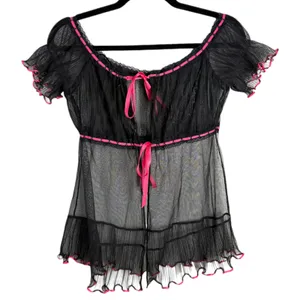 Victoria's Secret Vintage Y2K Sheer Black Pink Tie Topper Topper Medium Large thumbnail 6