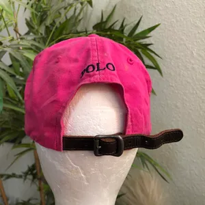 POLO RALPH LAUREN Baseball Pink Cap Hat Adjustable Leather Buckle Strap Blue Pony Logo thumbnail 3