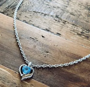 Silver Necklace With Blue Heart Pendant thumbnail 1
