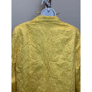 Chico’s Women’s (Size 3) XL Yellow Lightweight Cotton Jacket Gold Embroidered thumbnail 4