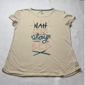 Reebok Womens Nah Ma Stay‎ In Bed Graphic T-Shirt Tan Beige Short Sleeve Medium thumbnail 1