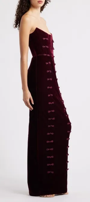 Sau Lee Vesper Strapless Velvet Gown in Wine / Burgundy 12 thumbnail 1