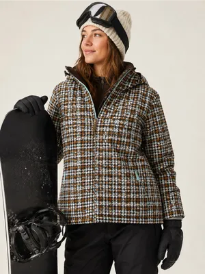 Burton Womens Vintage Houndstooth Plaid Snowboard Ski Jacket Blue Brown Medium thumbnail 1