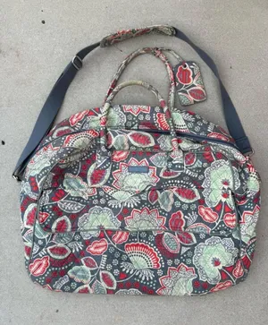 Vera Bradley Weekender Floral Duffle Bag in Gray & Red Quilted Paisley Large thumbnail 1