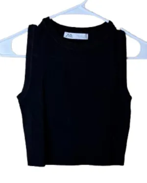 ZARA Ribbed Knit High Neck Sleeveless Sweater Tank Top Size Medium Black thumbnail 1