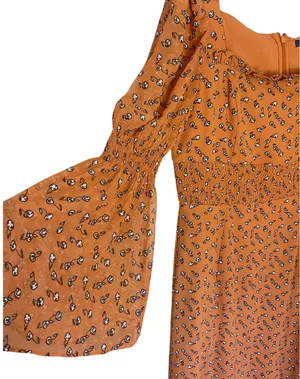French Connection Dress Orange Floral Square Neck‎ Long Sleeve Midi thumbnail 1