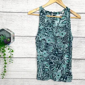 New York & Company Teal Blue Tribal Print Halter Top Wrap Blouse Size Medium thumbnail 14