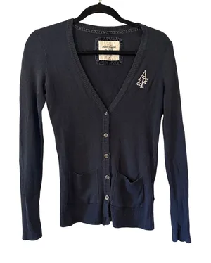 Abercrombie Fitch VTG Navy Blue Ribbed Button‎ Front Cardigan Sweater Preppy thumbnail 1