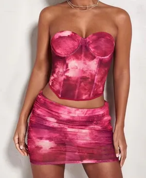 Pink Tie-Dye Corset & Skirt Set thumbnail 1
