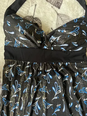 Y2k vintage blusón Black Halter Neck Print Dress with Blue Accents thumbnail 8