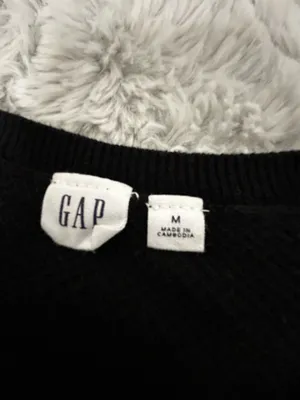 GAP Women's Black Textured Waffle Knit Round Neck Sweater thumbnail 8