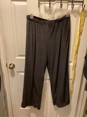 Women's Black Satin-Feel Pajama Set with Pink Piping thumbnail 2