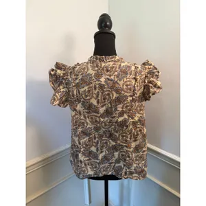 Farmers Market Boho Floral Paisley Pintuck Blouse Cotton Ruffle Sleeve Cottage thumbnail 6