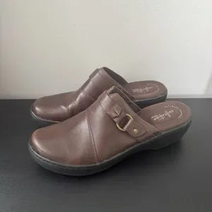 Women's Clarks Delana‎ Misty Dark Brown Leather Mule Clogs Size 11 thumbnail 3