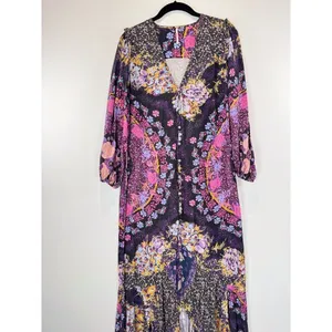 Free People Womens Dress Purple Marais High Low Floral V Neck Flowy Boho Small thumbnail 6