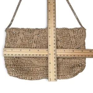 NWOT J.Crew Raffia Straw Small 9 x 6" Purse or Clutch Bag Pearls Gold Chain thumbnail 11