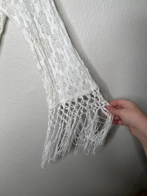 RAGA Boho White Floral Lace Open-Front Fringe Duster Cardigan Size Medium thumbnail 7
