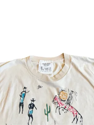 Andrea Bragg Designs Cream Southwestern Petroglyph Tee Shirt Fit X-Large Women's thumbnail 2