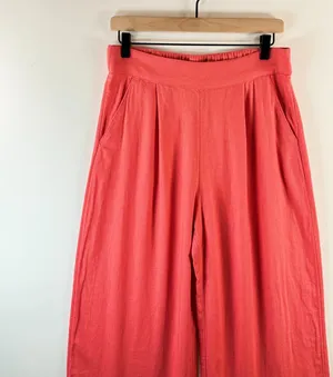 Abercrombie Fitch Women Pants Pink Pleated Linen Ultra Wide Leg Tailored Medium thumbnail 3