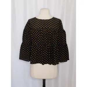 MADEWELL Silk Black Gold Heart Flip Button Back Tiered Top Blouse X-Small thumbnail 2