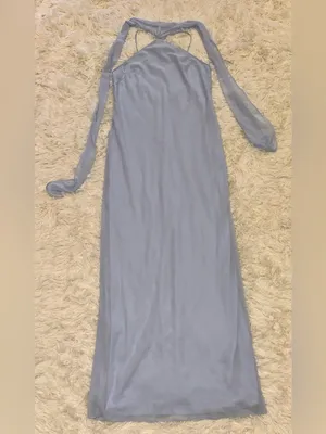 NEW Amanda Uprichard Ashton Halter Neck Chiffon Artic Blue Gown sz L thumbnail 5