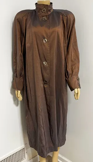 Vision Women's Long Sleeve Button Front Coat Bronze‎ Metallic Sheen Size M Brown Size L thumbnail 1