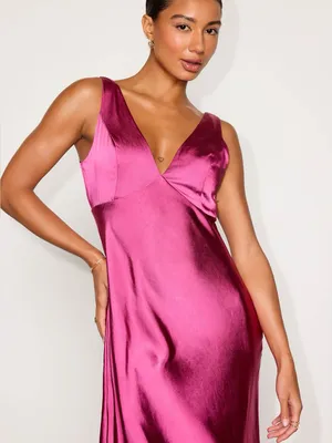 Lulus Incredible Love Magenta Satin Cowl Back Midi Slip Dress Size XL Cocktail thumbnail 3
