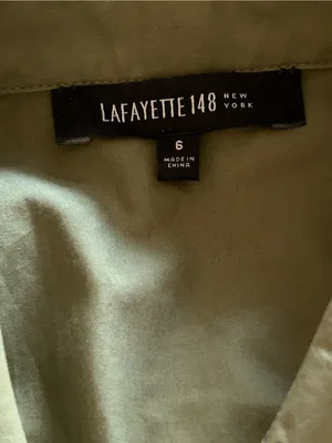 Lafayette 148 New York Olive Green Slim-Fit Cotton Button Front Shirt thumbnail 2