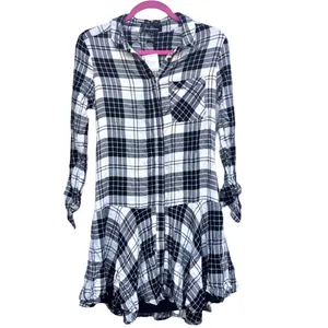 NEW Sam Edelman Plaid Gingham Dress Long Sleeve‎ Black White Collar Size 2 thumbnail 3