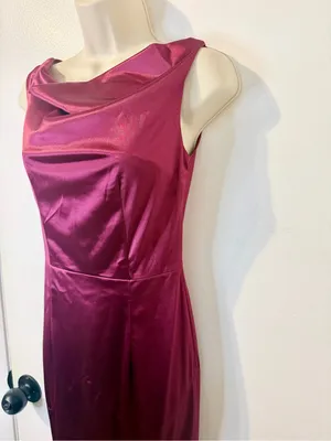MUXXN S Burgundy Satin Cowl Neck Formal Gown V Back Maxi Dress thumbnail 6