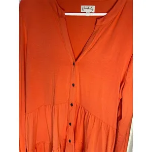 Chic Soul Wonderly Women's XL Orange Button-Up Tunic Top Long Sleeve Casual thumbnail 2