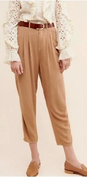 Free People Faded Love Tan Linen Blend Trouser Pants thumbnail 1
