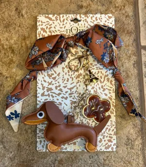 NWT Noir Multi Charm Dachshund Keychain and Bag Accessory Gold thumbnail 1
