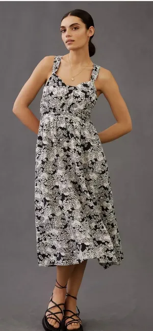 Anthropologie Linen-Blend Cut-Out Floral Midi Dress NWT XS thumbnail 2