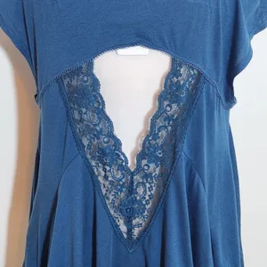 Free People Blue Short Sleeve Top with Cutout Lace Back NWT Size Medium thumbnail 7