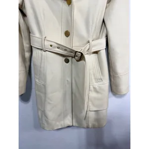 GUESS Coat Belted Wool Blend Pea Coat Women's M Cream Classic Winter Read thumbnail 3