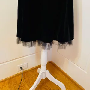 Betsy & Adam Vintage Black Velvet Mini Dress Pink Bow 6 XS thumbnail 4
