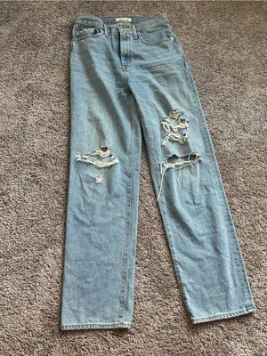 Madewell Light Blue Distressed Straight-Leg Jeans thumbnail 3