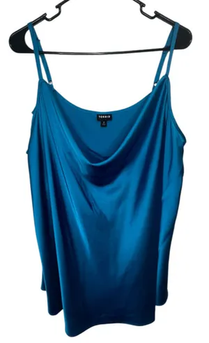 Torrid Teal Satin Draped Cowl Neck Loose Fit Cami Tank Top With Adjustable Strap thumbnail 1