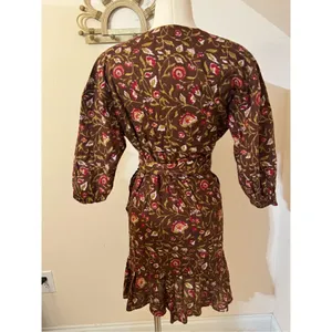Madison Matthews Brown Autumn Leaves Wrap Mini Dress Ruffled S thumbnail 2