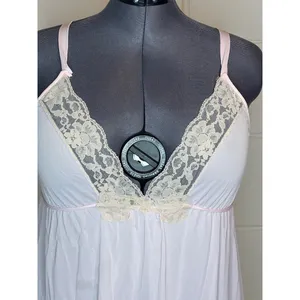 nightgown negligee deep V satin pink vintage thumbnail 3