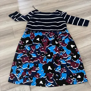 A Pea in the Pod Taylor Maternity Dress Navy Striped Floral Blue Burgundy Large thumbnail 1