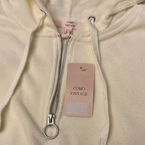 NEW! COMO VINTAGE Fleece Hoodie Sweatshirt Size L Ivory Pink Purple Geometric thumbnail 9