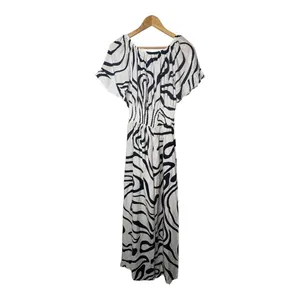 Anthro‎ Kindred Jumpsuit Medium White Navy Swirl Off Shoulder Smocked Waist thumbnail 5