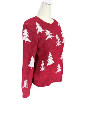 Holiday Time women's red winter tree long sleeve crewneck sequin sweater S thumbnail 2