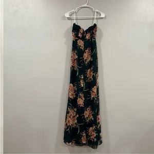 Lulus Enchanting Garden Emerald Floral Cutout Bow Strapless Maxi Dress Green XS thumbnail 4