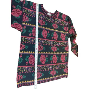 VTG 80s 90s Stefano International Black Rose Floral Knit Sweater Pullover M thumbnail 5