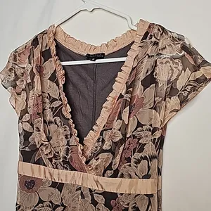 Maria Bianca Nero pink floral v neck line pleated hem sz Small thumbnail 4