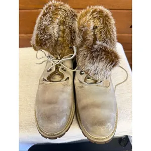 Timberland Waterproof Teddy Fleece Fold Over Fur boots light beige Sz 9.5 thumbnail 6