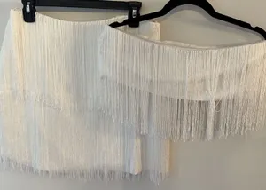 Acoa Skirt & Crop Top Set White Fringed Size Large NEW Nashville Bride Bach thumbnail 1